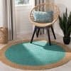 8' Round Braided Jute Area Rug in Teal - HER Home Design Boutique